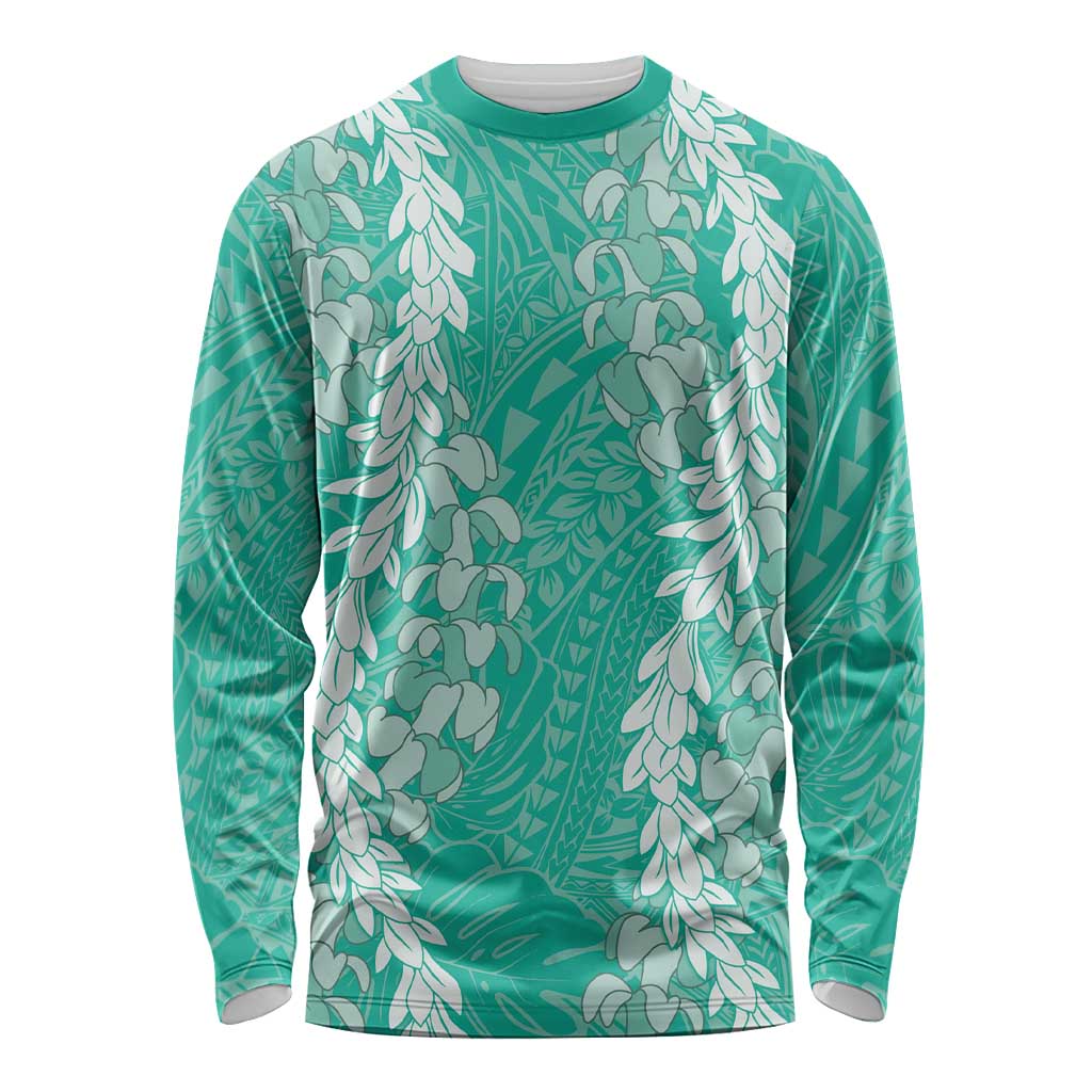 Puakenikeni and Maile Lei Long Sleeve Shirt Sage Green Double Strand Lei LT9 Unisex Sage Green - Polynesian Pride