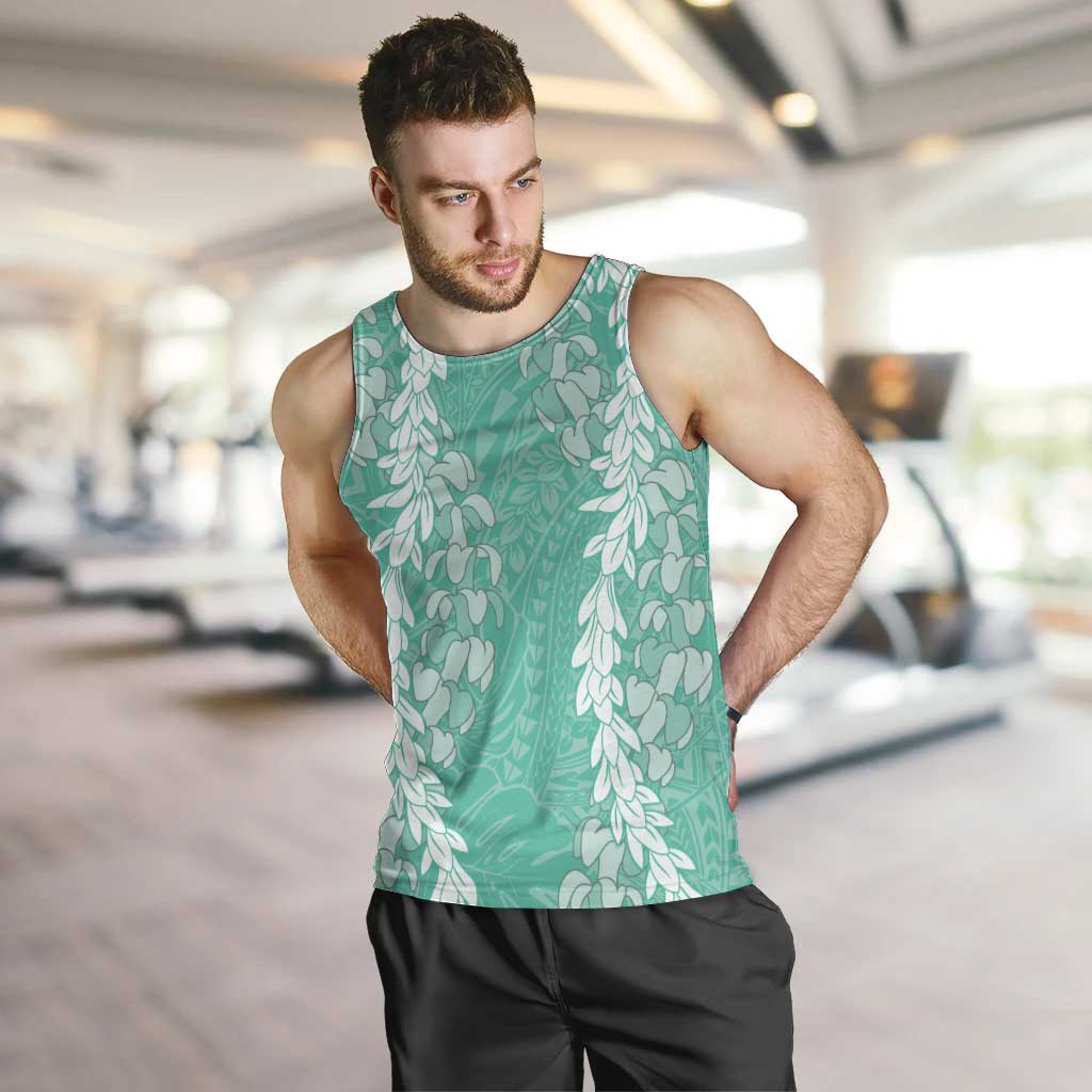 Puakenikeni and Maile Lei Men Tank Top Sage Green Double Strand Lei LT9 Sage Green - Polynesian Pride