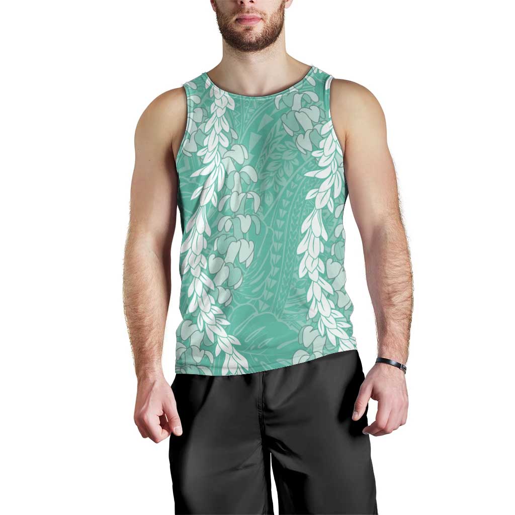Puakenikeni and Maile Lei Men Tank Top Sage Green Double Strand Lei LT9 - Polynesian Pride