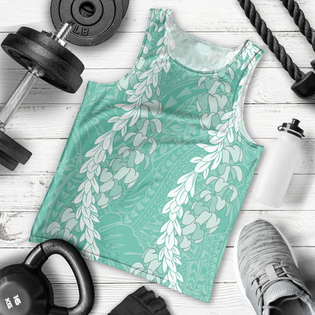 Puakenikeni and Maile Lei Men Tank Top Sage Green Double Strand Lei LT9 - Polynesian Pride