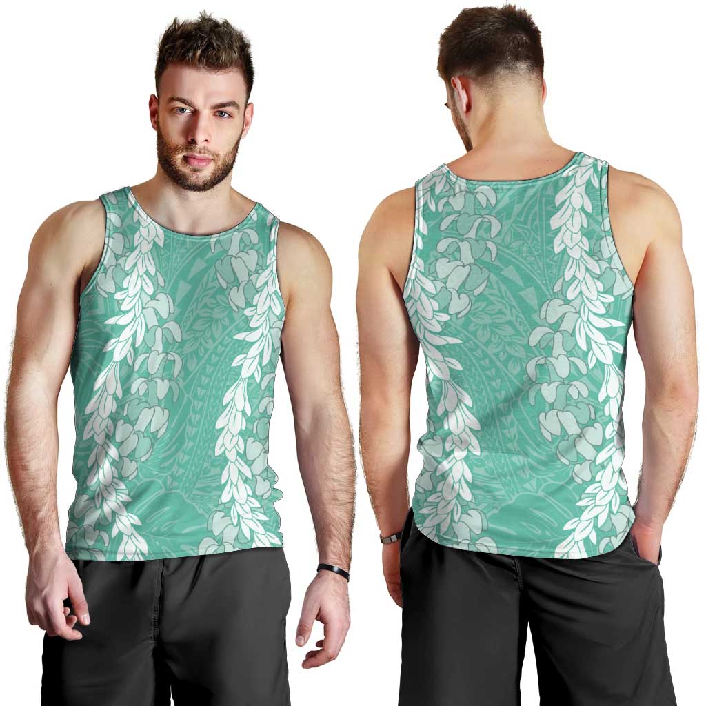 Puakenikeni and Maile Lei Men Tank Top Sage Green Double Strand Lei LT9 - Polynesian Pride