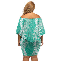 Puakenikeni and Maile Lei Off Shoulder Short Dress Sage Green Double Strand Lei