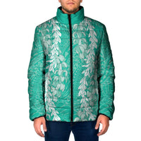 Puakenikeni and Maile Lei Padded Jacket Sage Green Double Strand Lei LT9 Men Sage Green - Polynesian Pride