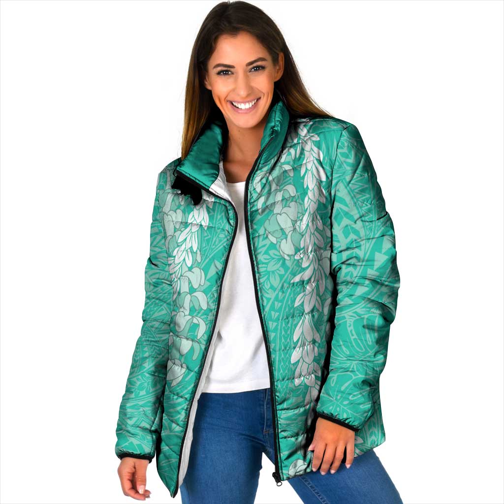 Puakenikeni and Maile Lei Padded Jacket Sage Green Double Strand Lei LT9 Women Sage Green - Polynesian Pride