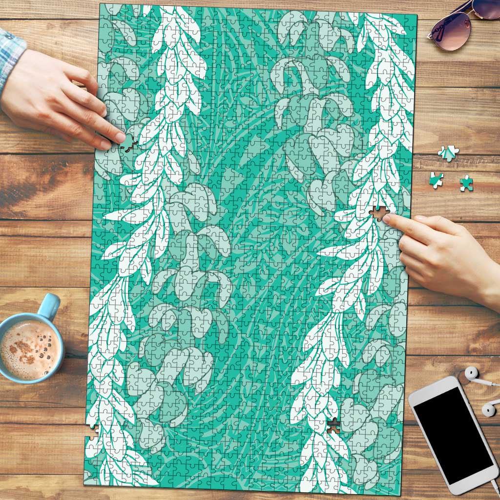 Puakenikeni and Maile Lei Puzzle Sage Green Double Strand Lei LT9 Sage Green - Polynesian Pride