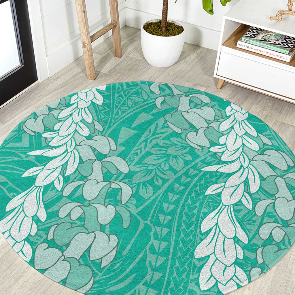 Puakenikeni and Maile Lei Round Carpet Sage Green Double Strand Lei