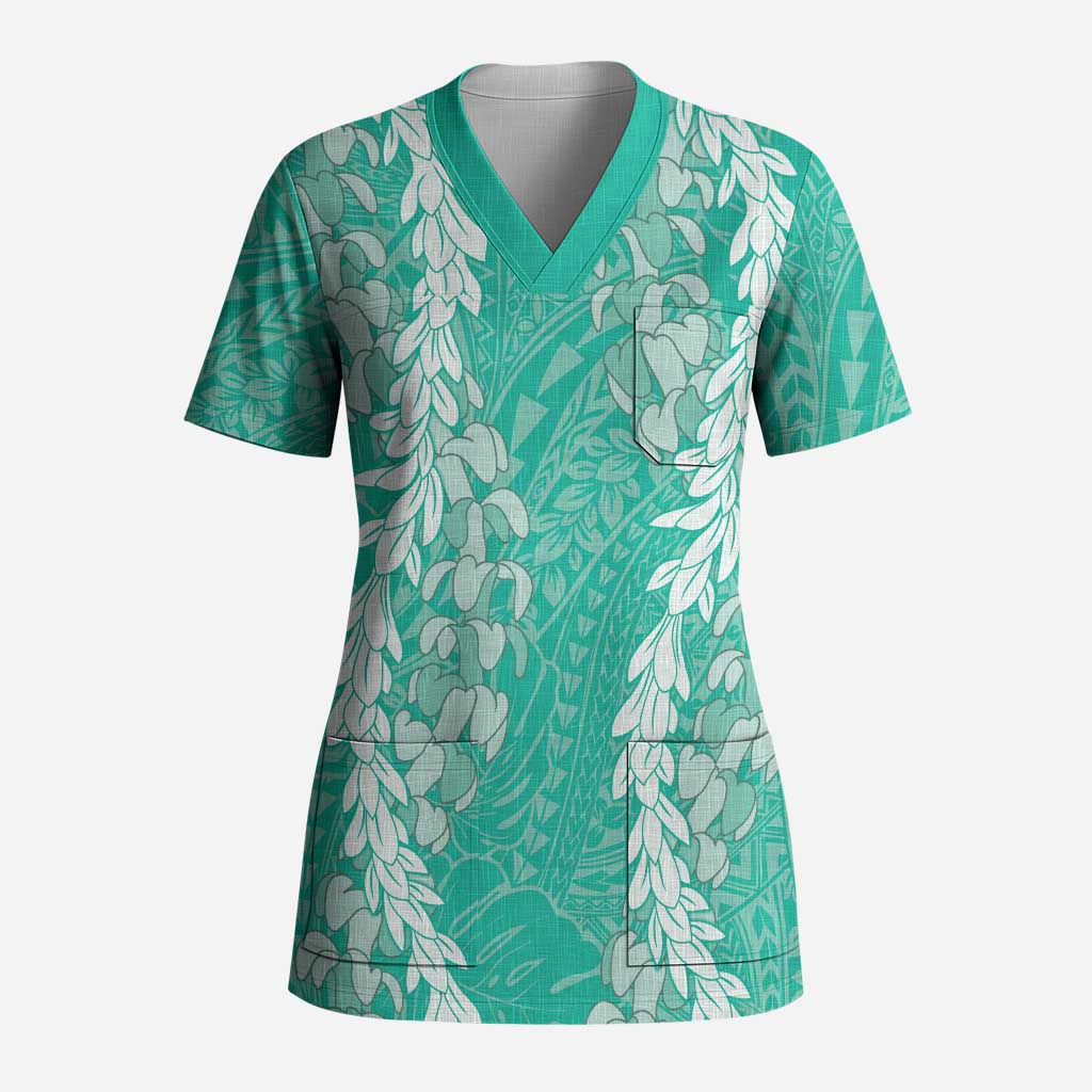Puakenikeni and Maile Lei Scrub Top Sage Green Double Strand Lei - Polynesian Pride