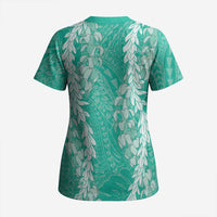 Puakenikeni and Maile Lei Scrub Top Sage Green Double Strand Lei - Polynesian Pride