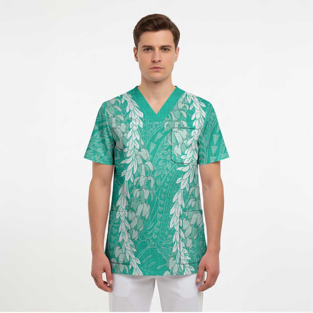 Puakenikeni and Maile Lei Scrub Top Sage Green Double Strand Lei - Polynesian Pride
