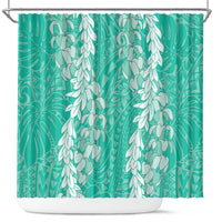 Puakenikeni and Maile Lei Shower Curtain Sage Green Double Strand Lei