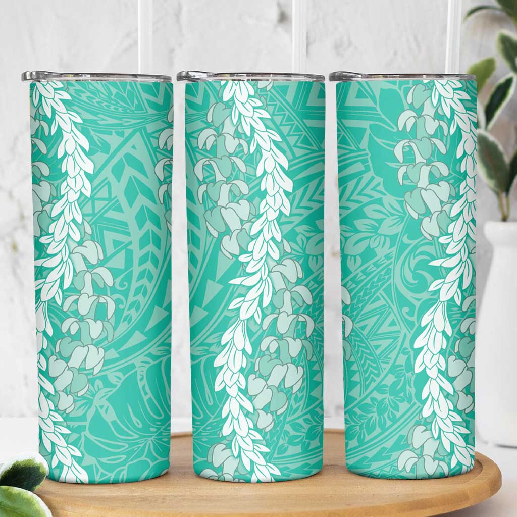 Puakenikeni and Maile Lei Skinny Tumbler Sage Green Double Strand Lei