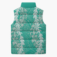 Puakenikeni and Maile Lei Sleeveless Puffer Jacket Sage Green Double Strand Lei LT9 - Polynesian Pride