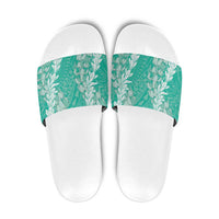 Puakenikeni and Maile Lei Slide Sandals Sage Green Double Strand Lei - Polynesian Pride