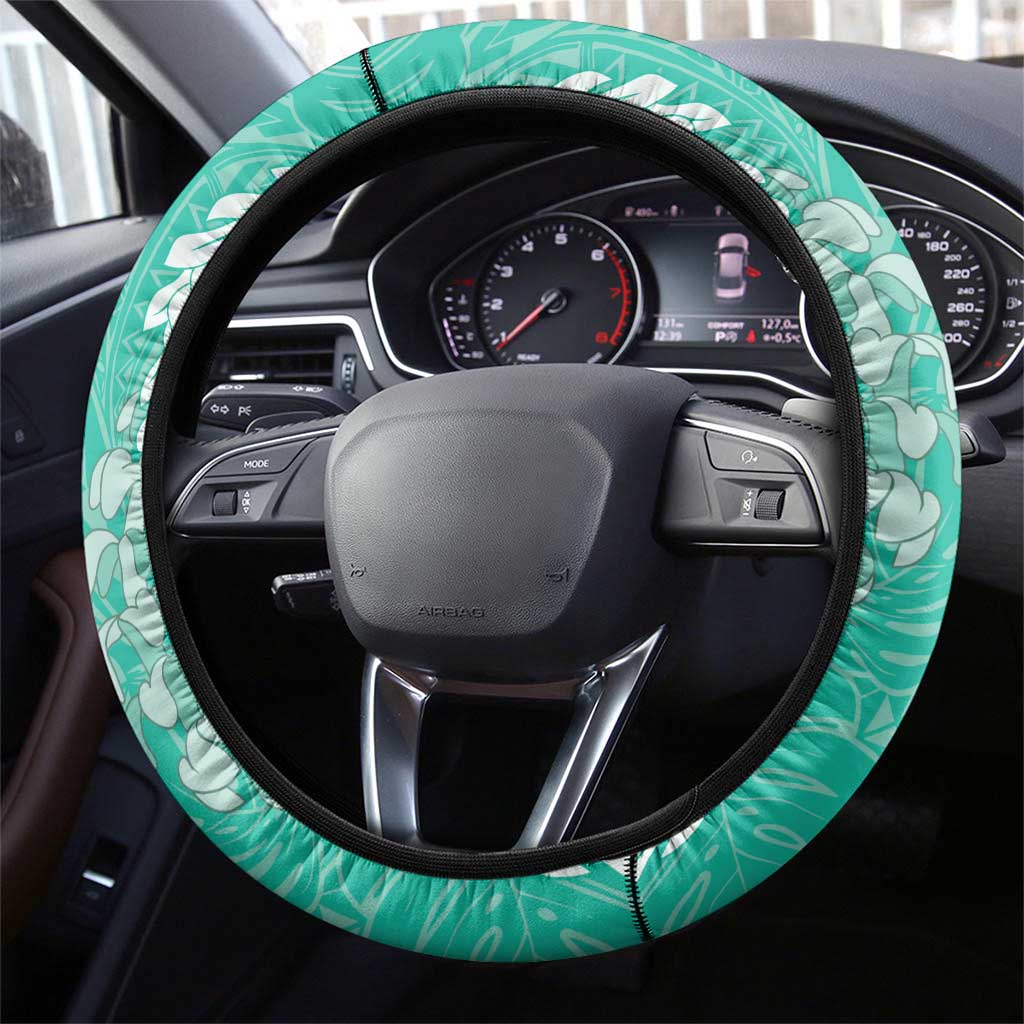 Puakenikeni and Maile Lei Steering Wheel Cover Sage Green Double Strand Lei LT9 - Polynesian Pride