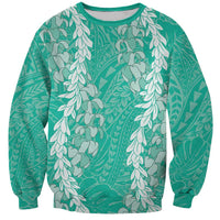 Puakenikeni and Maile Lei Sweatshirt Sage Green Double Strand Lei LT9 Unisex Sage Green - Polynesian Pride