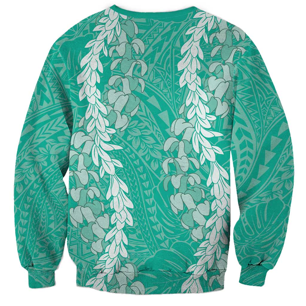 Puakenikeni and Maile Lei Sweatshirt Sage Green Double Strand Lei LT9 - Polynesian Pride