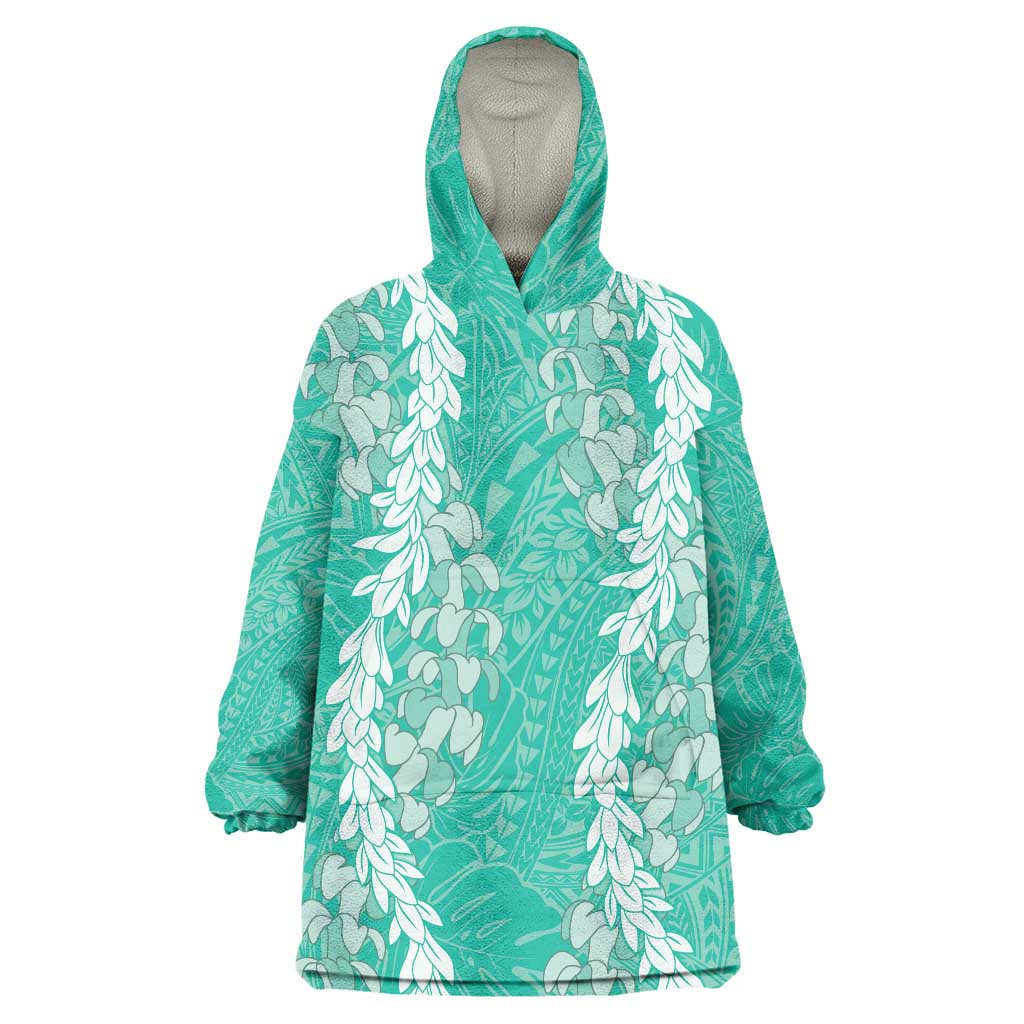 Puakenikeni and Maile Lei Wearable Blanket Hoodie Sage Green Double Strand Lei LT9 One Size Sage Green - Polynesian Pride