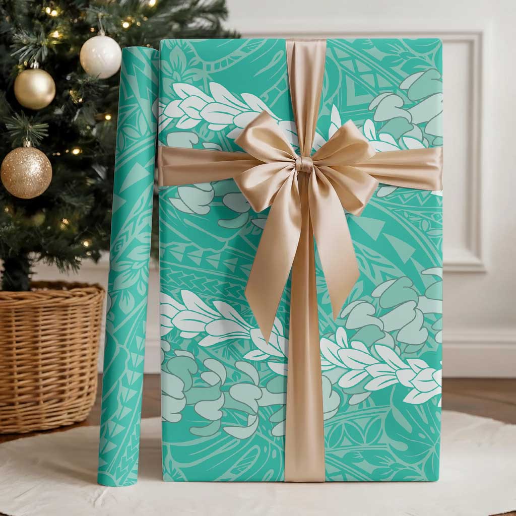 Puakenikeni and Maile Lei Wrapping Paper Sage Green Double Strand Lei LT9 - Polynesian Pride