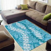 Blue Puakenikeni and Maile Lei Area Rug Hawaiian Style Tribal Tapa Double Strand Lei