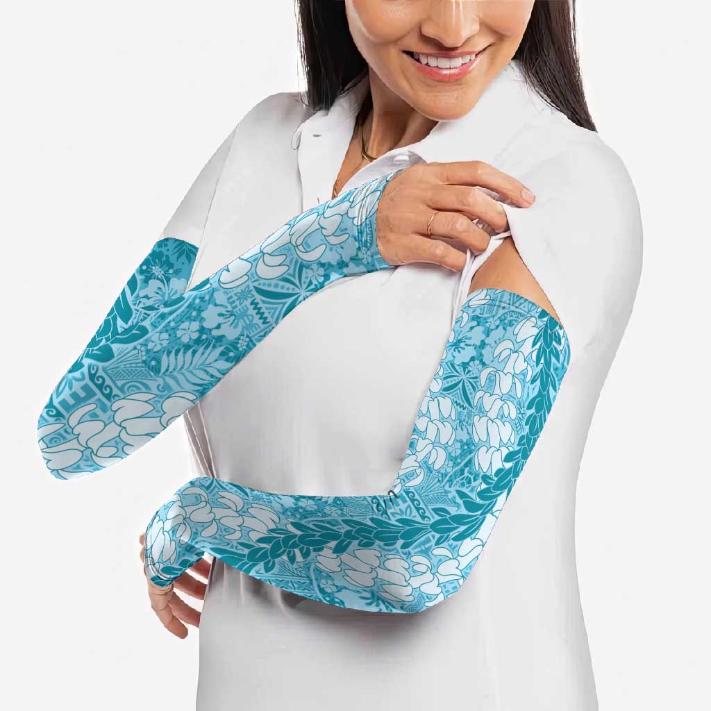 Blue Puakenikeni and Maile Lei Arm Sleeves Hawaiian Style Tribal Tapa Double Strand Lei - Polynesian Pride