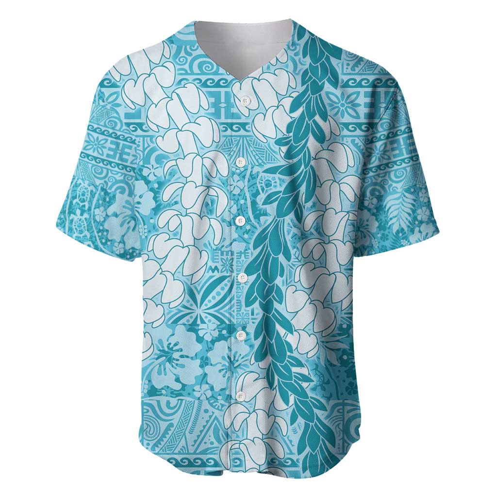 Blue Puakenikeni and Maile Lei Baseball Jersey Hawaiian Style Tribal Tapa Double Strand Lei