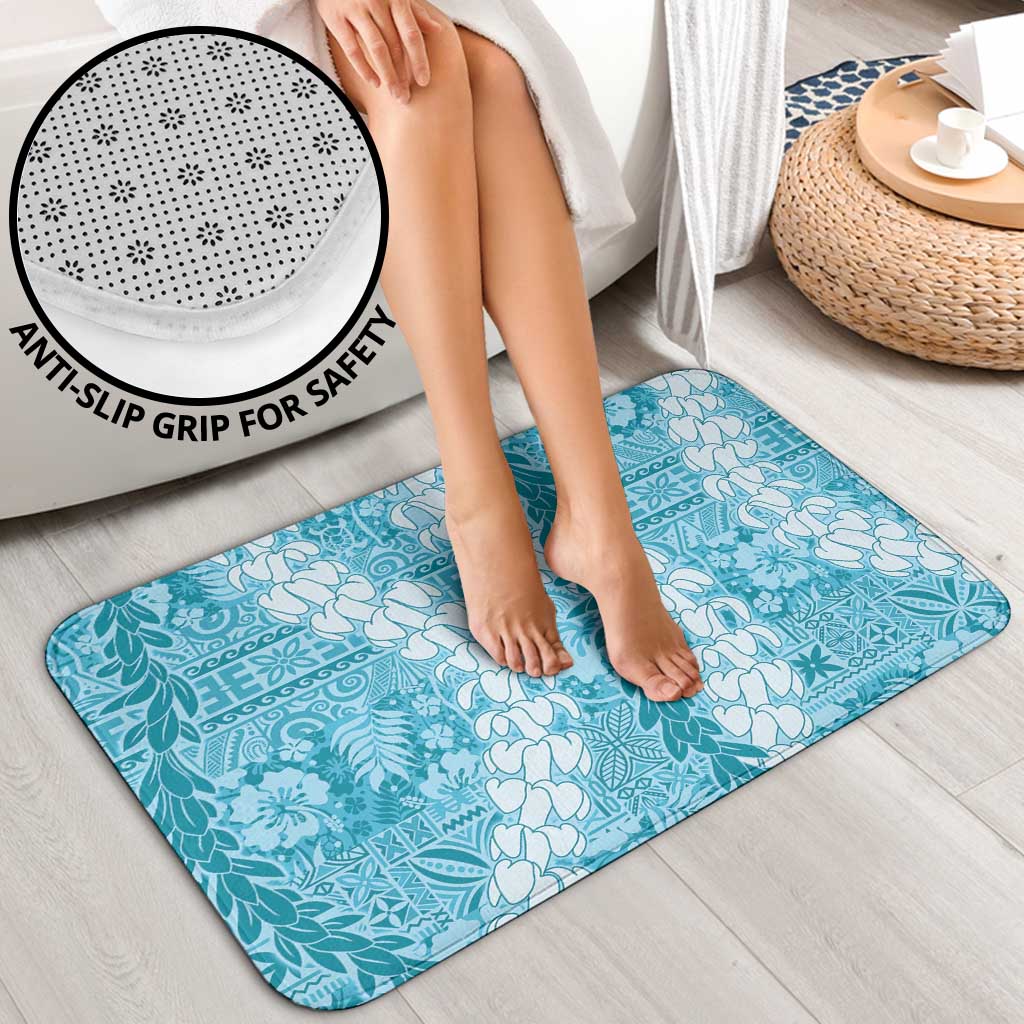 Blue Puakenikeni and Maile Lei Bathroom Set Hawaiian Style Tribal Tapa Double Strand Lei - Polynesian Pride