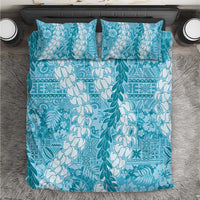 Blue Puakenikeni and Maile Lei Bedding Set Hawaiian Style Tribal Tapa Double Strand Lei