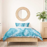 Blue Puakenikeni and Maile Lei Bedding Set Hawaiian Style Tribal Tapa Double Strand Lei