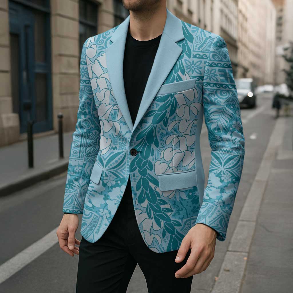 Blue Puakenikeni and Maile Lei Blazer Hawaiian Style Tribal Tapa Double Strand Lei - Polynesian Pride