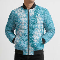 Blue Puakenikeni and Maile Lei Bomber Puffer Jacket Hawaiian Style Tribal Tapa Double Strand Lei LT9 - Polynesian Pride