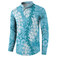 Blue Puakenikeni and Maile Lei Button Sweatshirt Hawaiian Style Tribal Tapa Double Strand Lei LT9 - Polynesian Pride
