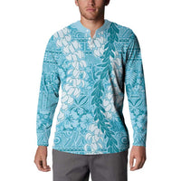 Blue Puakenikeni and Maile Lei Button Sweatshirt Hawaiian Style Tribal Tapa Double Strand Lei LT9 - Polynesian Pride