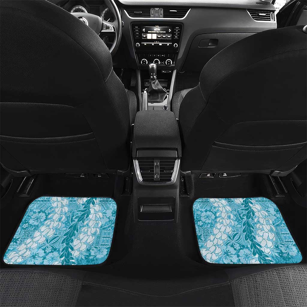 Blue Puakenikeni and Maile Lei Car Mats Hawaiian Style Tribal Tapa Double Strand Lei