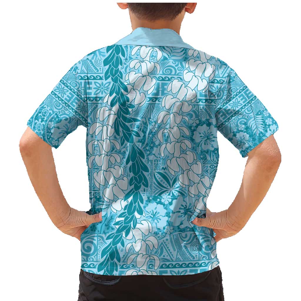 Blue Puakenikeni and Maile Lei Family Matching Mermaid Dress and Hawaiian Shirt Hawaiian Style Tribal Tapa Double Strand Lei