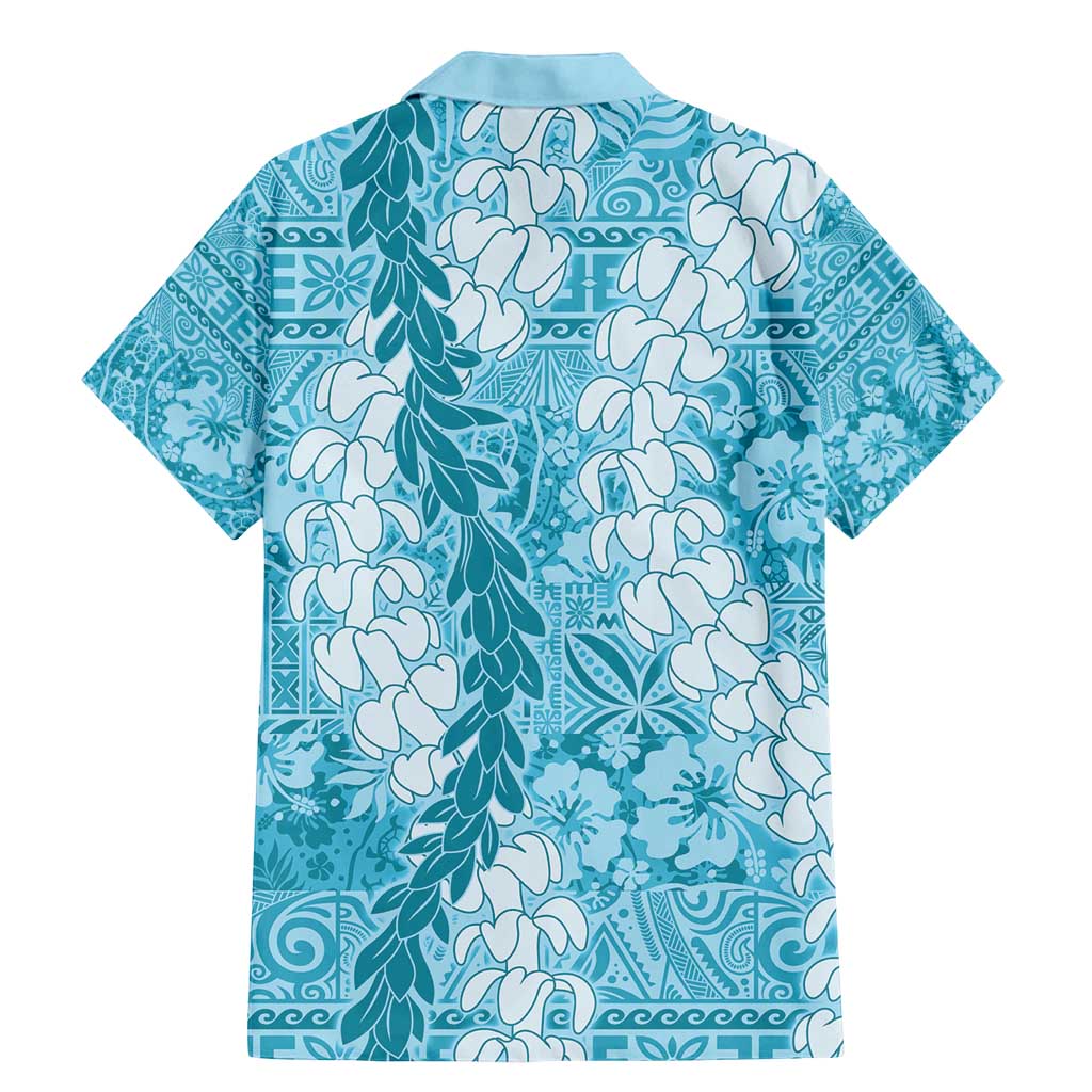 Blue Puakenikeni and Maile Lei Family Matching Mermaid Dress and Hawaiian Shirt Hawaiian Style Tribal Tapa Double Strand Lei