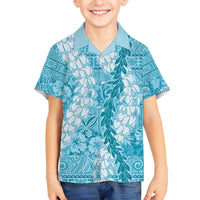 Blue Puakenikeni and Maile Lei Family Matching Off The Shoulder Long Sleeve Dress and Hawaiian Shirt Hawaiian Style Tribal Tapa Double Strand Lei