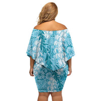 Blue Puakenikeni and Maile Lei Family Matching Off Shoulder Short Dress and Hawaiian Shirt Hawaiian Style Tribal Tapa Double Strand Lei