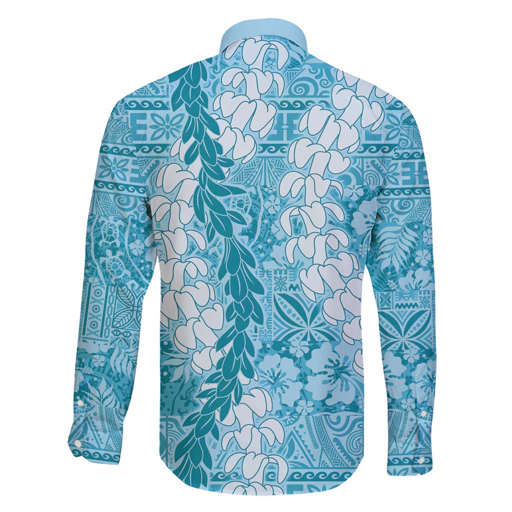 Blue Puakenikeni and Maile Lei Family Matching Summer Maxi Dress and Hawaiian Shirt Hawaiian Style Tribal Tapa Double Strand Lei