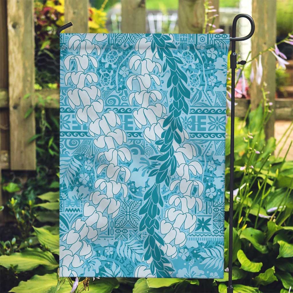 Blue Puakenikeni and Maile Lei Garden Flag Hawaiian Style Tribal Tapa Double Strand Lei