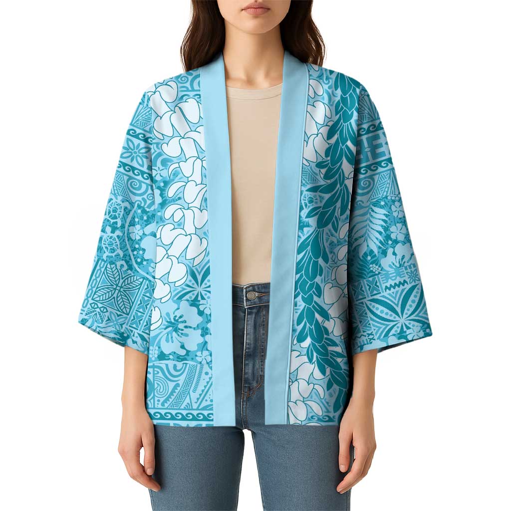 Blue Puakenikeni and Maile Lei Kimono Hawaiian Style Tribal Tapa Double Strand Lei LT9 - Polynesian Pride