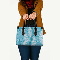 Blue Puakenikeni and Maile Lei Leather Bag Hawaiian Style Tribal Tapa Double Strand Lei - Polynesian Pride