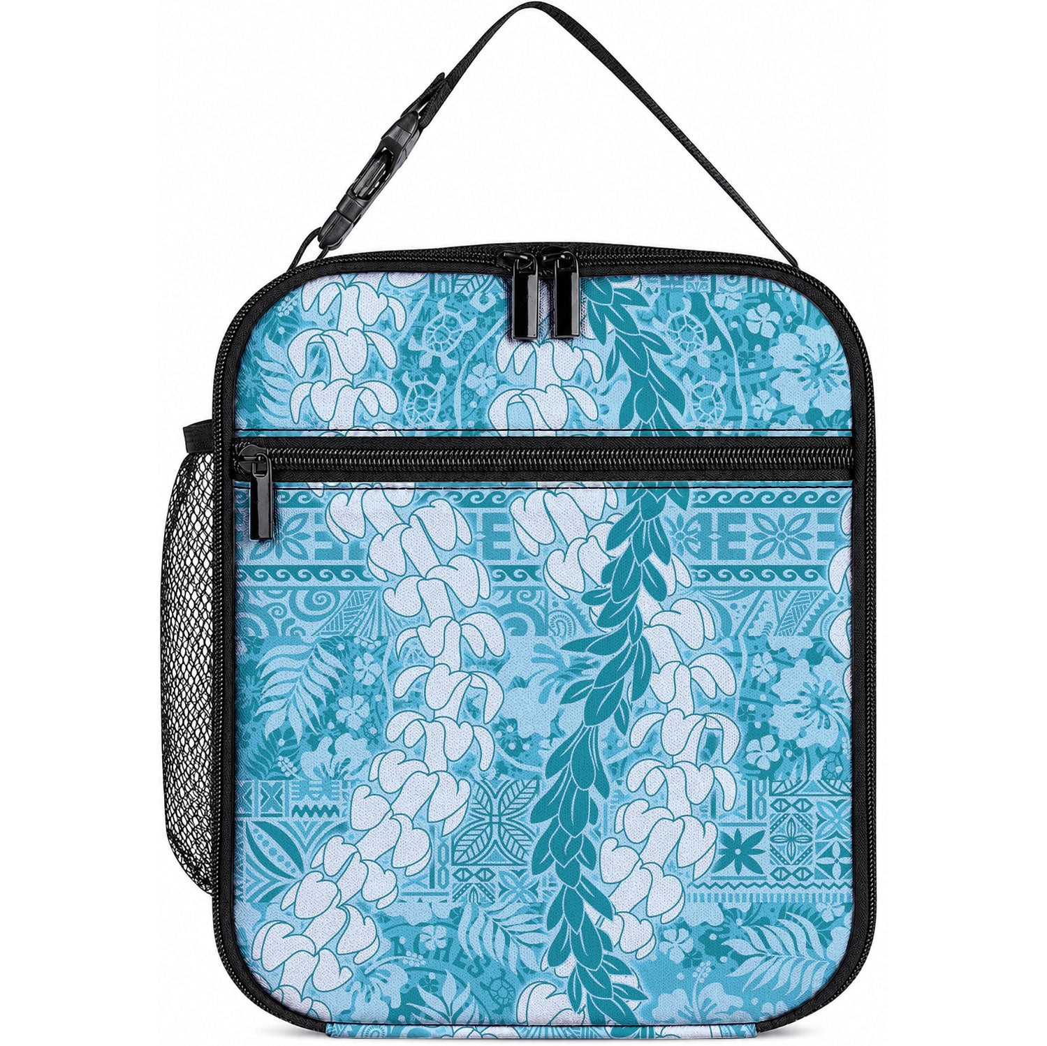 Blue Puakenikeni and Maile Lei Lunch Bag Hawaiian Style Tribal Tapa Double Strand Lei