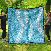 Blue Puakenikeni and Maile Lei Quilt Hawaiian Style Tribal Tapa Double Strand Lei