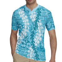 Blue Puakenikeni and Maile Lei Rugby Jersey Hawaiian Style Tribal Tapa Double Strand Lei