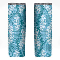 Blue Puakenikeni and Maile Lei Skinny Tumbler Hawaiian Style Tribal Tapa Double Strand Lei