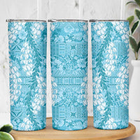 Blue Puakenikeni and Maile Lei Skinny Tumbler Hawaiian Style Tribal Tapa Double Strand Lei