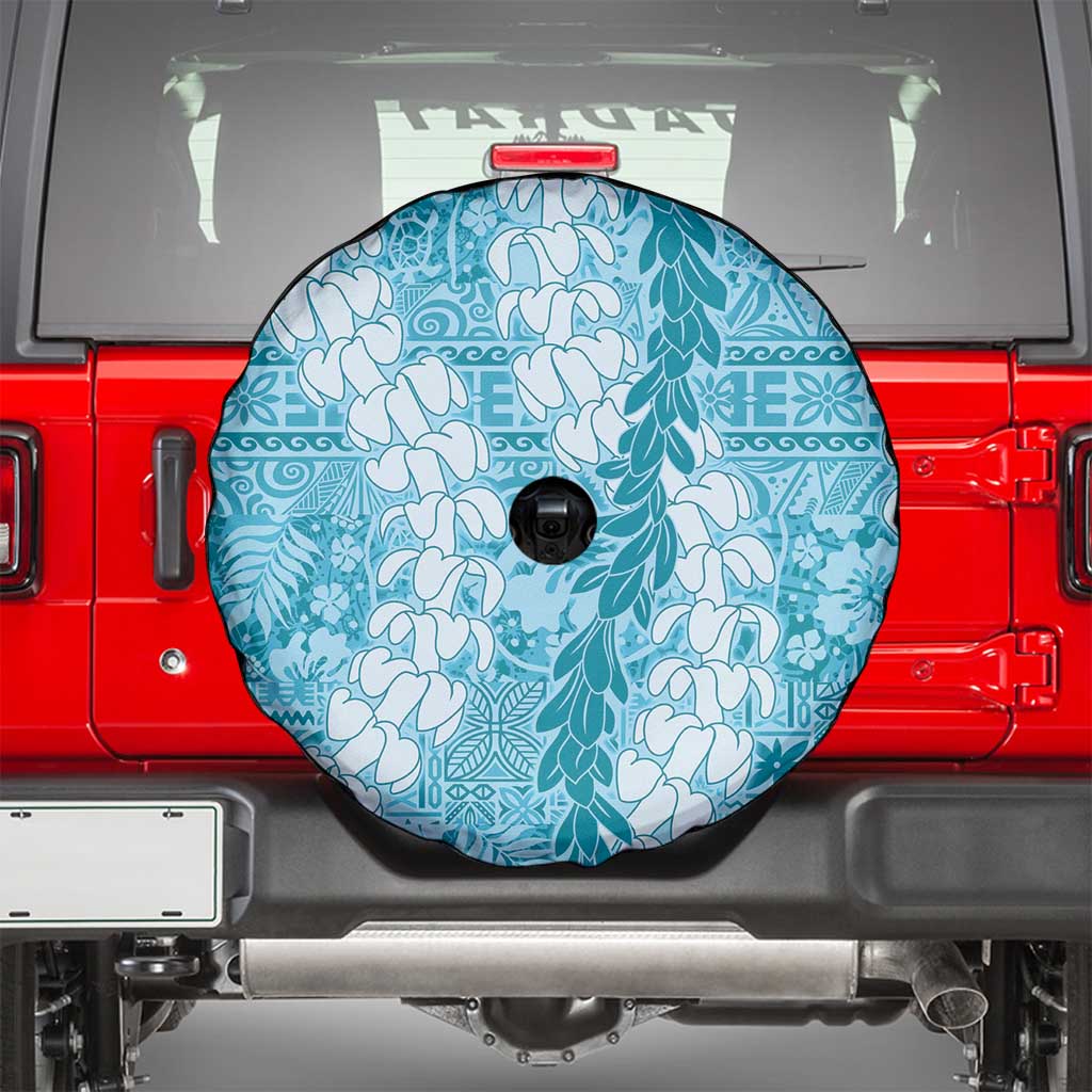 Blue Puakenikeni and Maile Lei Spare Tire Cover Hawaiian Style Tribal Tapa Double Strand Lei