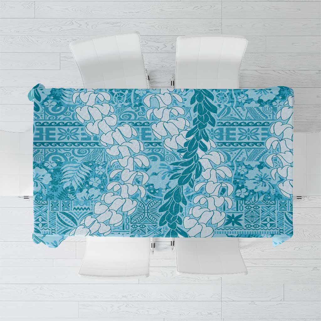 Blue Puakenikeni and Maile Lei Tablecloth Hawaiian Style Tribal Tapa Double Strand Lei LT9 Blue - Polynesian Pride