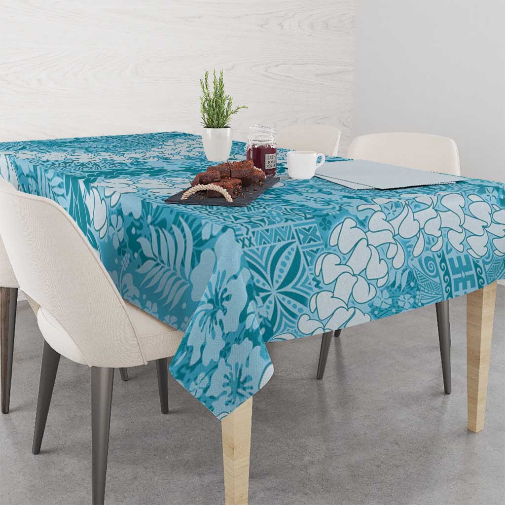 Blue Puakenikeni and Maile Lei Tablecloth Hawaiian Style Tribal Tapa Double Strand Lei LT9 - Polynesian Pride