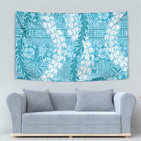 Blue Puakenikeni and Maile Lei Tapestry Hawaiian Style Tribal Tapa Double Strand Lei